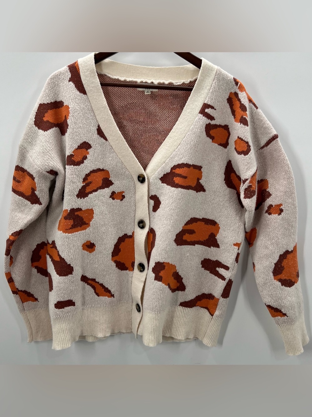 353 Umgee Cream Cardigan with Rust Leopard Spots